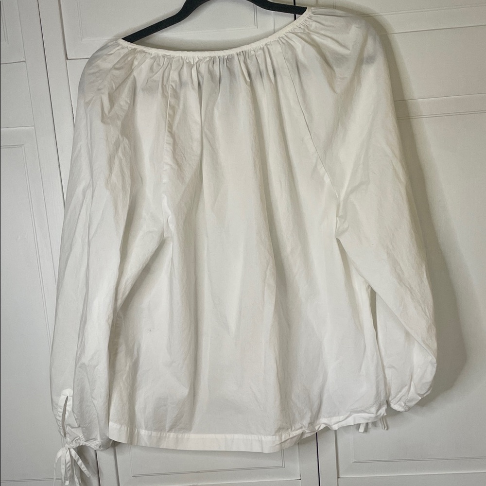 J. Crew White Button-Up Poplin Blouse with Balloon Sleeves L - Picture 6 of 9